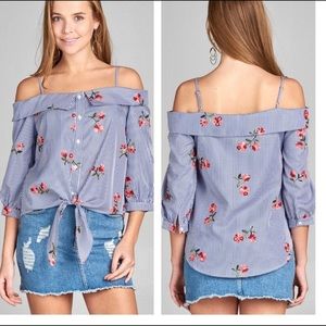 Off The Shoulder Striped Blouse